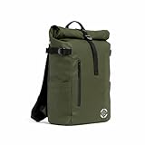 Mochila Roll Top Verde Impermeable Enrollable Expandible 20–25L, Para Hombre y Mujer, Estilo Urbano, Ligera, Bolsillo para Ordenador Portátil, Cinta Trolley, Ideal para Viaje, Universidad y Trabajo