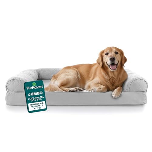 Furhaven Lit gel refroidissant chien gros bolster amovible gris jumbo XL