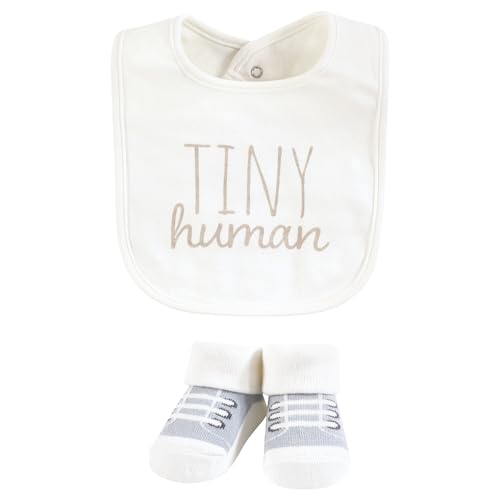 Image of Hudson Baby Cotton Bib and Sock Set, New Here, One Size