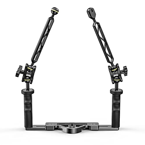 Image of Seafrogs Dual Handheld Underwater Camera Tray Bracket, Aluminum Alloy Diving Photography Stabilizer Holder with Dual 1 inch Ball Clamp Mount, 8 inch Double Ball Arm, and Ys Mount Arm for Diving Photography