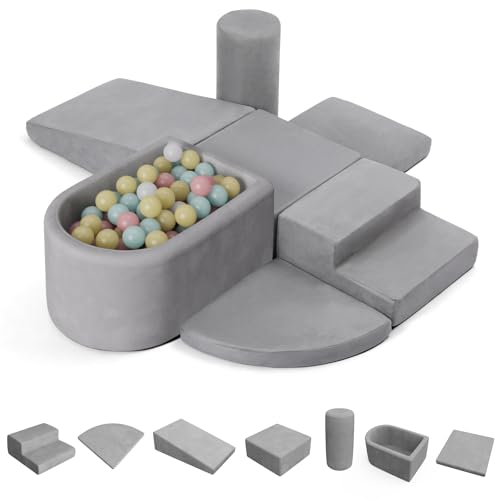 Image of Climbing Toys for Toddlers Inside, Foam Climbing Blocks with Ball Pit (Balls Not Included), 7-Piece Soft Toddler Climbing Toys Indoor, Climb and Crawl Play Set with Widended Velcro, Easy to Clean