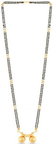 MEENAZ 2 Vati Wati Mangalsutra For Women stylish Girls Ladies Temple South Indian Traditional 1 Gram Gold Stylish Maharashtrian Long Chain Double Mangal sutra Pendant Tanmaniya Black golden Nallapusalu Chains