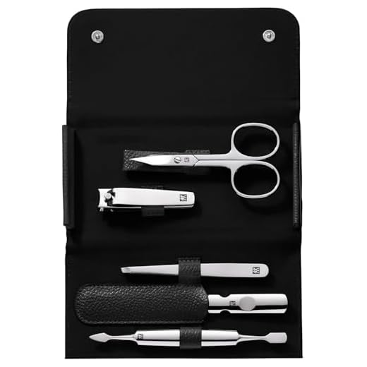 ZWILLING Maniküre-Set (5 teilig, Pediküreset in Reisegröße, mit Nagelknipser, Echtleder Etui), Edelstahl Poliert, Schwarz