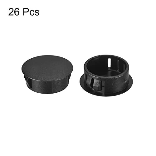 Image of uxcell 31 /32 inch Plastic Hole Plugs, 26Pcs Flush Type Panel Round Snap in Fastener Knockout Locking Plugs for Furniture Insert End Caps Panels, Black