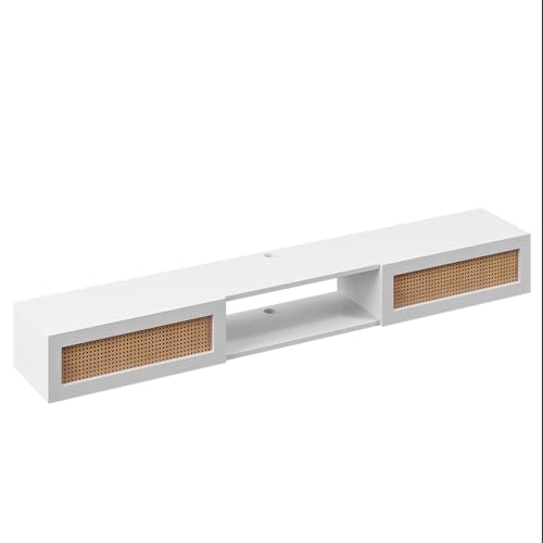 FurniNova 55'' Floating TV Stand with Rattan Doors, Wall Mounted