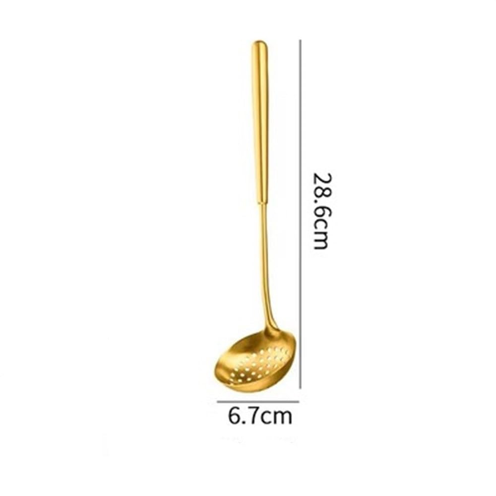Cucchiaio da cucina, Cucchiaio forato con manico rotondo, lungo e spesso, for il consumo in pentola calda(Gold)
