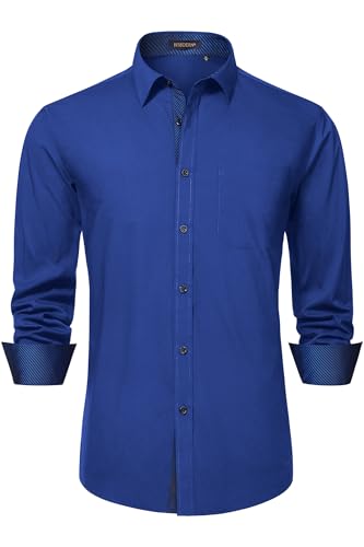 Image of HISDERN Mens Business Dress Shirts Long Sleeve Casual Button Down Shirt Formal Inner Collar Contrast Shirt for Men Wedding