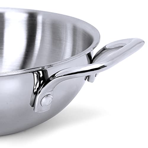 Image of Bhalaria Triply Stainless Steel Kadhai 34cm 5.5 Litre | Induction Base Heavy Gauge 3 Layer Body |Extra Large Deep Fry Pan Wok for Sabzi,Curry & Frying | Food Grade Steel|Gas Compatible|Dishwasher Safe