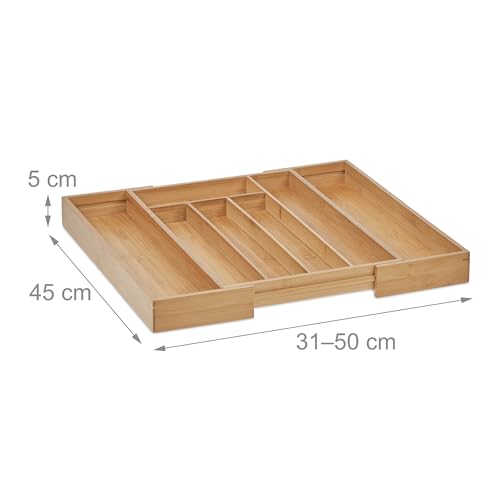 Range-couverts en bambou extensible pour tiroir de cuisine avec compartiment ajustable