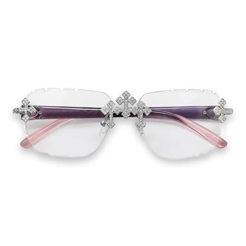 Image of Iced-Out Triple Cross Sunglasses - Frameless Diamond-Cut Luxury Shades for Men & Women | UV400 Hip-Hop Eyewear