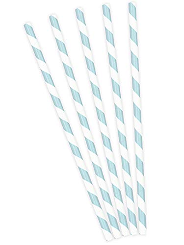 PartyDeco Paper Straws, Light Blue with White Diagonal Stripes (10 pcs), Decorative Straws for Drinks, Cocktails, Party Decoration