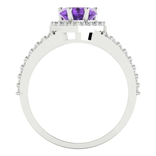 1.49 ctw Heart Cut Solid Gold Engagement Ring for Women - 14K White Gold - Natural Amethyst Wedding Promise Ring for Her4