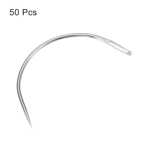 Image of HARFINGTON 50Pcs Curved Needles 2 inch C Type Weaving Sewing Needles Wig Making Upholstery Big Eye for Carpet Leather Canvas Repairing Blocking Knitting