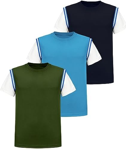 HIBETY Boy’s 3 Pack Athletic T-Shirts, Kid’s Short Sleeve Quick Dry Tech Workout Tees, Gym Exercise Stretch Fabric Tops