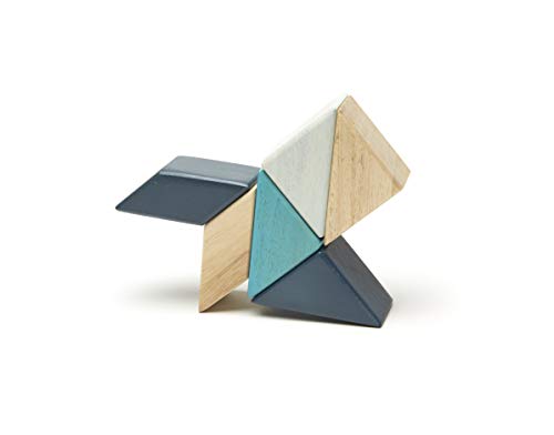 Image of 6 Piece Tegu Pocket Pouch Prism Magnetic Wooden Block Set, Blues