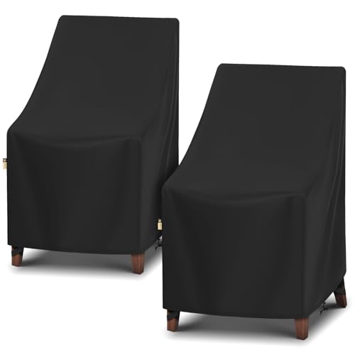 Arcedo High Back Patio Chair Cover 2 Pack Waterproof Outdoor Weatherproof Chairs Covers for Stackable Dining Furniture Seating - 27W x 30D x 42H Black