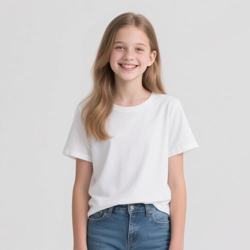 5-12 Years Girls Dropped Shoulders Sleeve T Shirts Kids Summer Crewneck Tees4