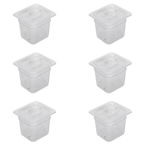 CTJ 6 Pack NSF Plastic Clear Food Pans with Lids 1/6 Size, 6'' Deep Commercial Food Storage Containers Polycarbonate Hotel Pans with Capacity Indicator for Fruits Vegetables Beans Corns