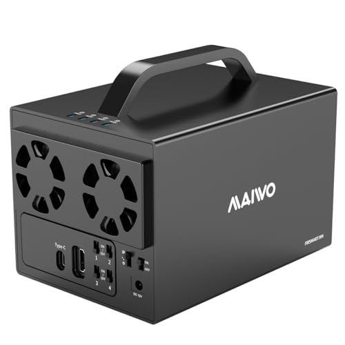 MAIWO Caja de Disco Duro de 4 bahías para Disco Duro SATA de 3.5 Pulgadas con Dos Ventiladores, Carcasa HDD de 4 bahías con Puerto HD MI 4K, expansión de 88 TB, Interruptor de alimentación de Disco