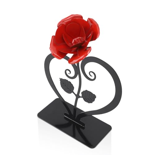 Jwthee Rose en Fer forgé fabriqué à la Main, Rose Éternelle en Fer Forgé à la Main avec Piédestal, Roses éternelle éternelle en Fers forgés Roses...