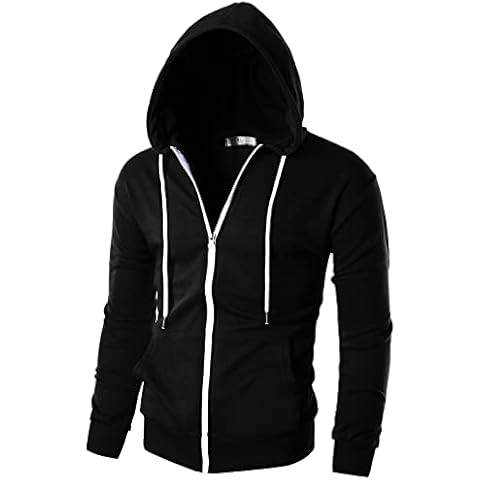 Ohoo Men's Zip Up Hoodie Lightweight Slim Fit Sweatshirt Full Zip Hooded Jacket / DCF002-BLACK-M Cover