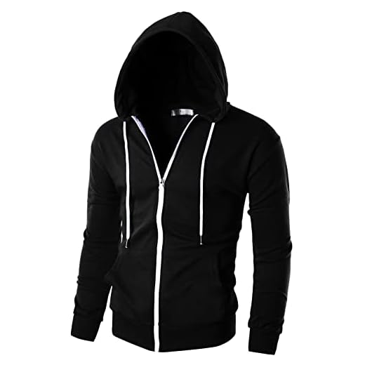 Ohoo Men's Zip Up Hoodie Lightweight Slim Fit Sweatshirt Full Zip Hooded Jacket / DCF002-BLACK-M