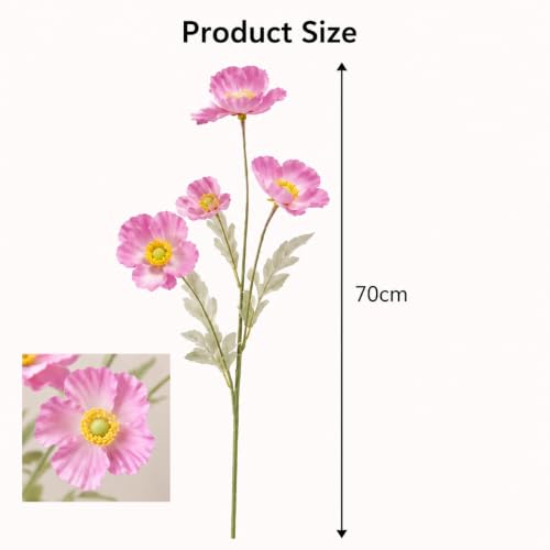 Image of CURATED CART Artificial Flowers Bunch of 2 Poppy Purple Flowers, 70cm Real Touch Fabric Flowers with Stems, 4 Blooming Heads, Fake Flowers for Home Decor, Party, Wedding, Party Decorations