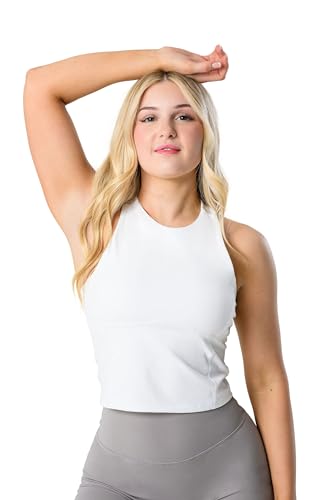 Image of Kamo Fitness Ellyn Tank Top Crop Sports Bra for Women Soft Padded Built-in Bra Longline Yoga Running Workout