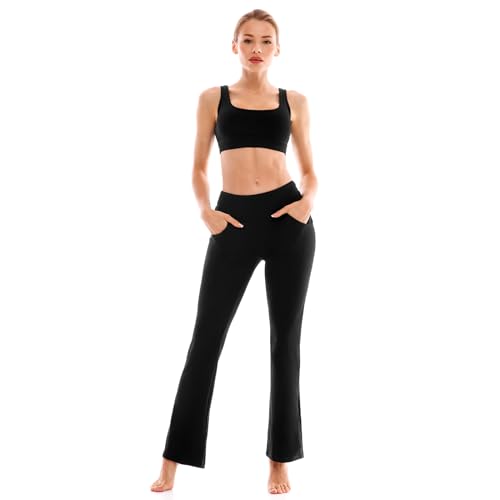 walifrey flare leggings with pocket for womenhigh waisted opaque flare pants for yoga workout