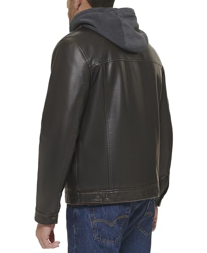 Image of Levi's Men's Faux Leather Hooded Trucker Jacket With Sherpa Lining (Regular & Big & Tall Sizes)