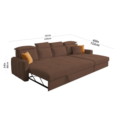Image of Casaliving Gagnon 6 Seater RHS L Shape Corner Sofa Cum Bed for Living Room Premium Fabric Sofa (Brown) Sofa Set
