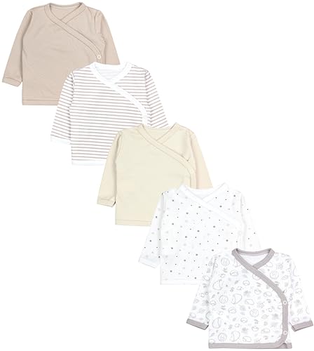 TupTam Baby Langarm Wickelshirt 5er Set aus Oeko-TEX zertifizierten Stoffen Unisex, Farbe: Unisex Beige Sterne Streifen Igel, Größe: 56