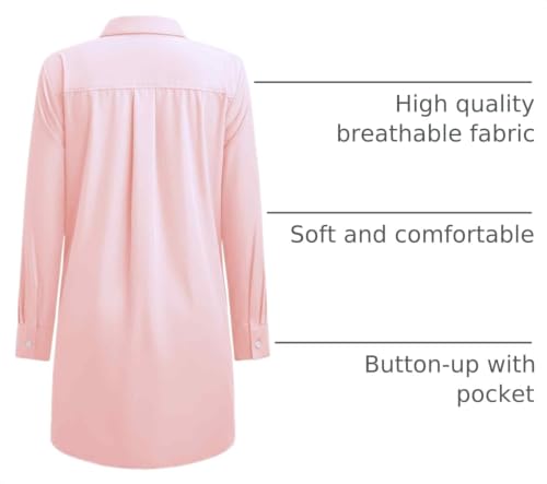 Image of Aoudery Womens Button Down Shirt Dresses with Pockets Cotton Button Up Tunics Long Sleeve Solid High Low Blouse Tops
