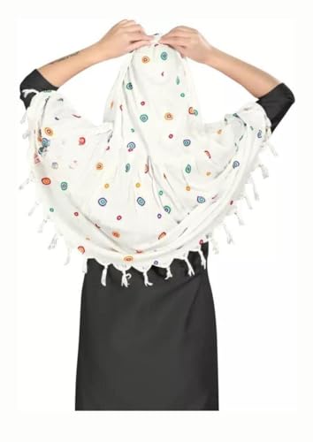 Image of SIXSIGMA Cotton Long Scarf Cum Mask scarves Usable for vehicle Driver | White Printed Design | Universal Size | For Girl & Women | Breathable Sun Protection Light Weight