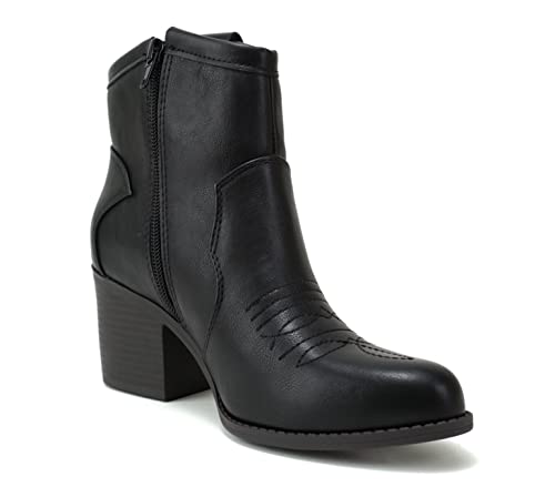Image of Soda inchTELLER inch ~ Women's Western Cowboy Boots with Stitched Detailing, Pointed Toe, and Low Block Heel