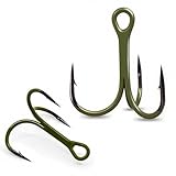 Natufish Treble Fishing Hooks 2X Strong - 10Pcs Triple Hooks Sharp Barbed/High Carbon Steel/Round Bend for Lures Freshwater Saltwater(Size 14#)