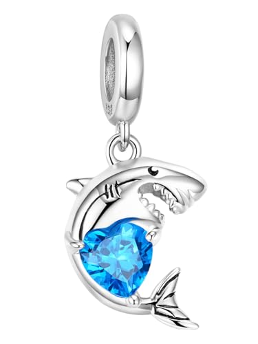 Shark Charm 925 Sterling Silver Dog Charms Cat Bead Lucky Animal Pendant for Pandora Charms Bracelet-Gift for Anniversary Birthday Christmas Day