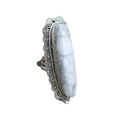 Amazon.com: White Howlite Ring, White Buffalo Jewelry, Marble Gemstone ...