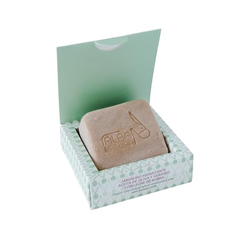 Alba Natura - Jabón para Piel Seca con Leche de Burra - Jabón Facial a Base de Aceite de Oliva y Geranio - Especialmente para Pieles Resecas - Propiedades Hidratantes - 115g