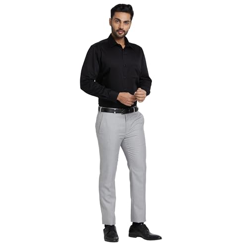 Image of Park Avenue Men's Mid Rise Checks Pattern Super Slim Fit Polyester Blend Flat Front Formal Trouser