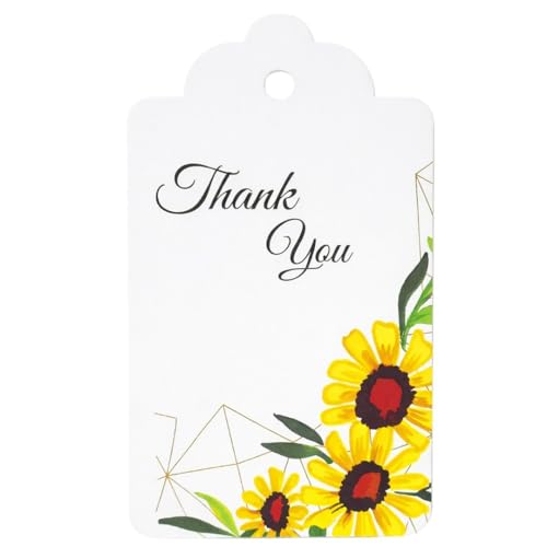 Image of CVANU Floral Thank You Gift Tags (Set of 200), Elegant Flower Design (D9) Hanging Tags with Gold String for Wedding Return Gifts & Small Business Packaging (2.85 x 1.7 Inch)