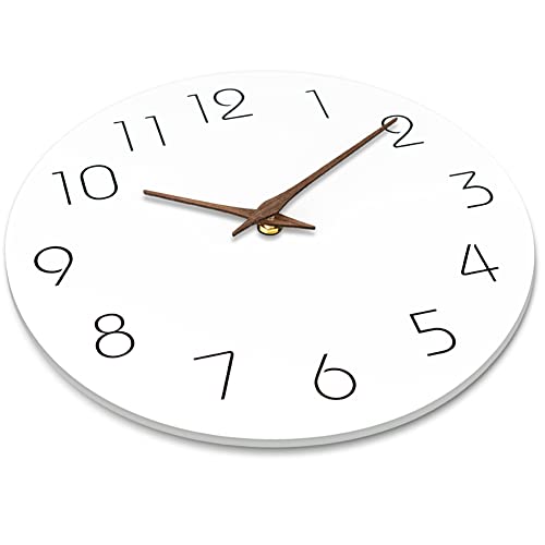 Mosewa Wall Clock 14 Inch Silent Non Ticking Wall Clocks Battery Operated - Simple Minimalist Wooden Clock Decorative For Kitchen,Home,Bedroom,Living Room, Office(14" White) #TOP5