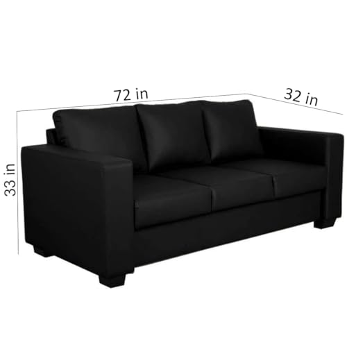Image of Furny Harrie 3 Seater Leatherette Sofa Set (Black) | Soft Velvet Fabric | Modern Design | Comfortable Seating | Living Room Furniture