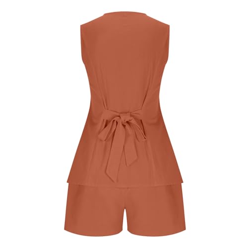 Women Summer 2 Piece Blazer Outfits 2025 V Neck Sleeveless Button Down Vest Shorts Sets Business Work Matching Set 7