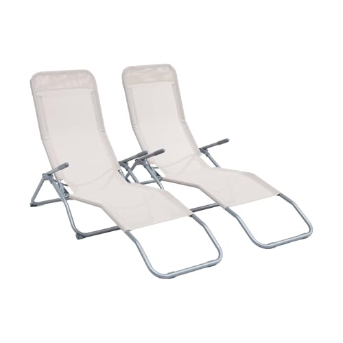Alice's Garden - Lot de 2 Bains de Soleil pliants - Levito Taupe - Transats textilène 2 Positions. chaises Longues