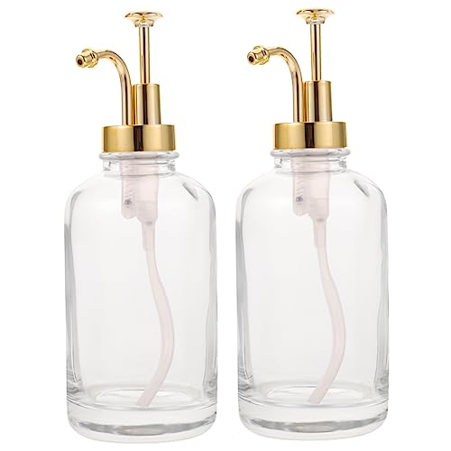 Cabilock 2pcs Transparent Glass Syrup Dispenser with Pump Multi Use Honey Jam and Syrup Bottle Sturdy and Practical for Kitchen Bar Use and More