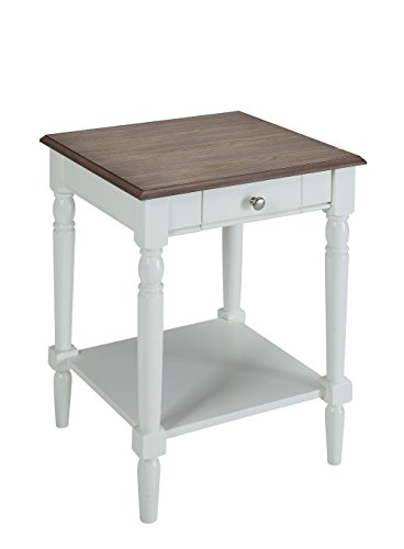Convenience Concepts French Country End Table 18" -Traditional Farmhouse Side Table with Storage Drawer and Shelf, Living Room, Driftwood/White - Image 3