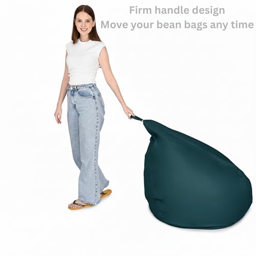 Image of 5XL Premium Leatherette Bean Bag with Rectangular Footrest & Cushion | High Density EPS Beans Filled | Teardrop Shape with Handle | 6 Months Warranty (Teal Blue, 5XL Combo Pack, Solid)