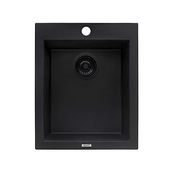   Ruvati-16-x-20-inch-Drop-in-Topmount-Granite-Composite-Single-Bowl-Kitchen-Sink-epiGranite-Midnight-Black-RVG1016BK