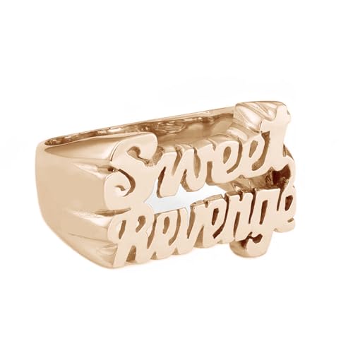 10K 14K 18K Solid Gold Personalized Name Ring for Women Custom Nameplate Statement Ring Jewelry Gift for Her Girlfriend Mom Wife BFF Birthday Mother's Day Size 4 to 163